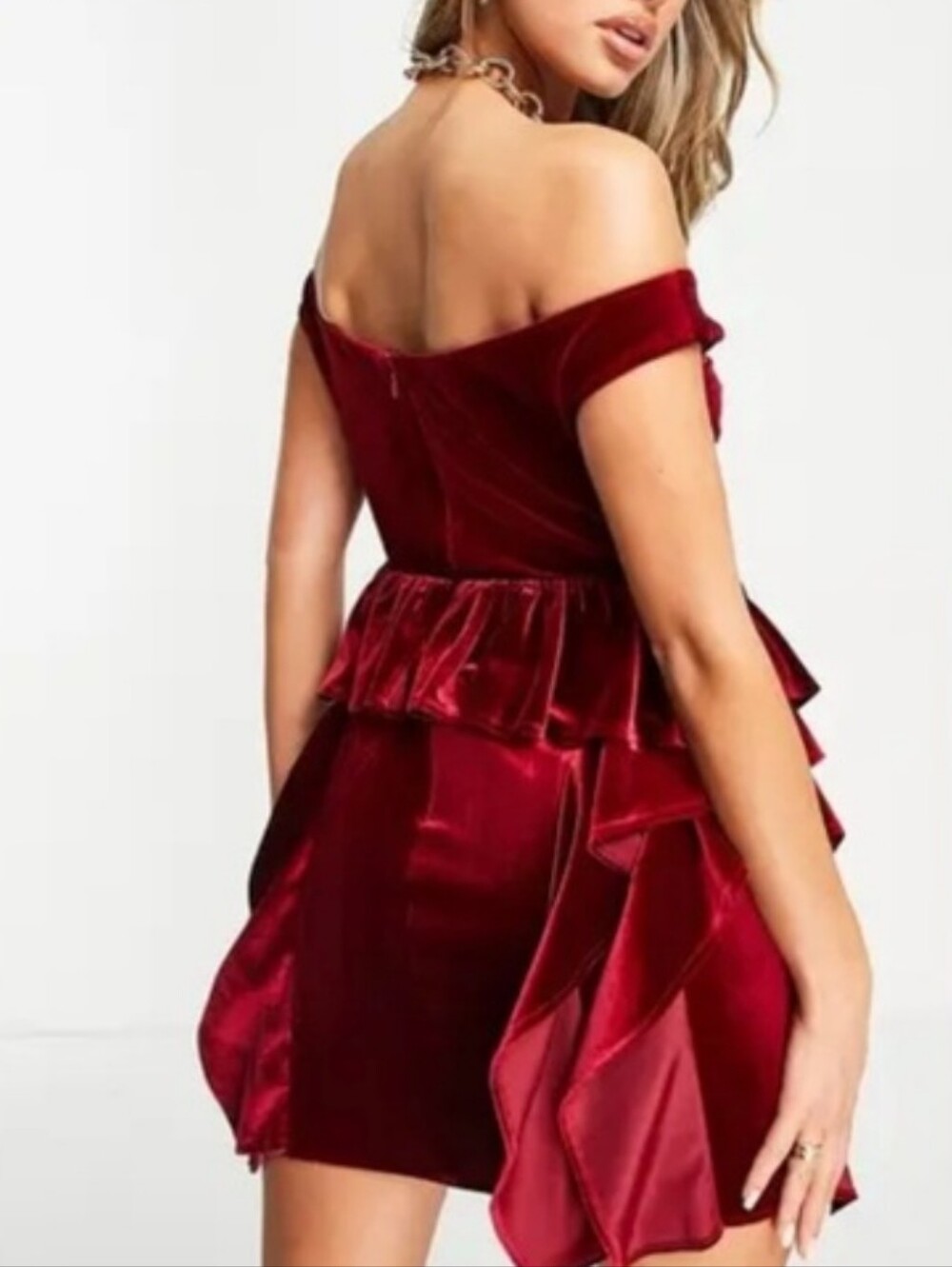 ASOS Red Velvet Peplum Ruffle Mini Dress - Picture 3 of 14